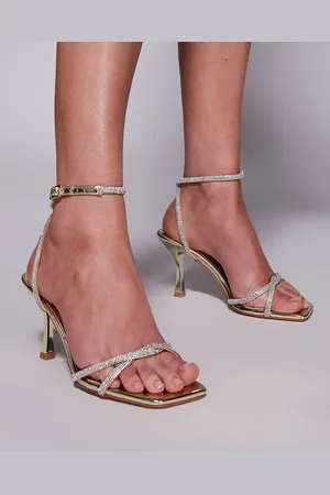 Simmi London Sandalias doradas de tacón medio con diseño adornado Elia de SIMMI London