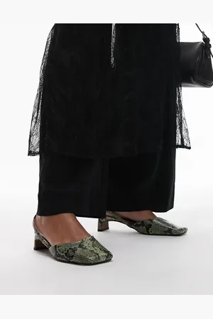 Topshop Zapatos caquis efecto piel de serpiente de tacón medio con puntera cuadrada Diana de -Verde