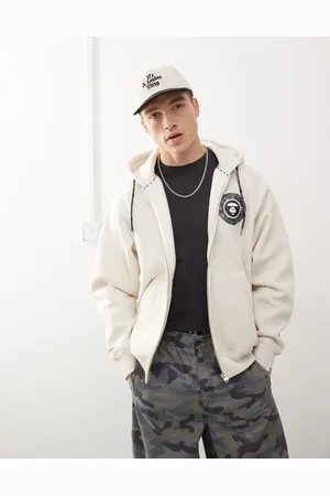 A Bathing Ape Sudadera beis con capucha, cremallera y logo de -Blanco