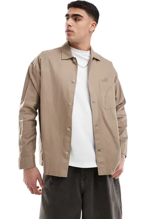 JACK & JONES Sobrecamisa beis de corte cuadrado de Premium-Neutro