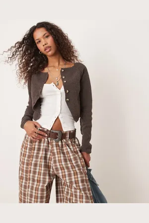 Free People Cárdigan marrón chocolate con diseño encogido Sydney de