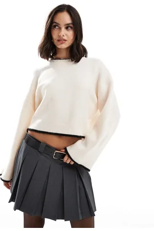 ASOS Jersey color crema de corte cuadrado con cuello redondo y ribetes de -Blanco