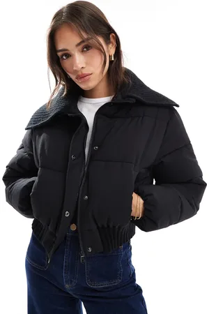 Cotton On Chaqueta acolchada negra con solapas de punto de Cotton On