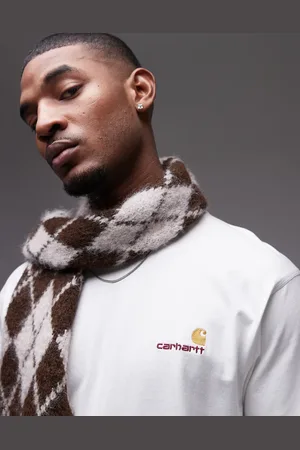 Carhartt Camiseta blanca de manga larga con logo de texto American de