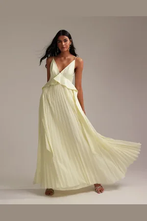 ASOS Vestido de dama de honor largo de tirantes con diseño híbrido y falda plisada de