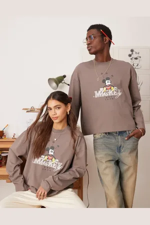 ASOS Camiseta unisex extragrande de manga larga con estampado de Mickey Mouse de Disney de tejido grueso de