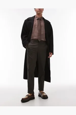 MANGO Pantalones de sastre marrones con patrón de espiga de