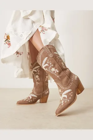 Glamorous Botas por la rodilla color de estilo wéstern con diseño bordado de -Marrón