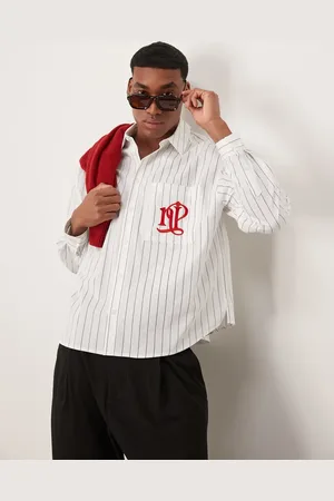 ASOS Camisa a rayas extragrande con bajo redondeado y detalle bordado de