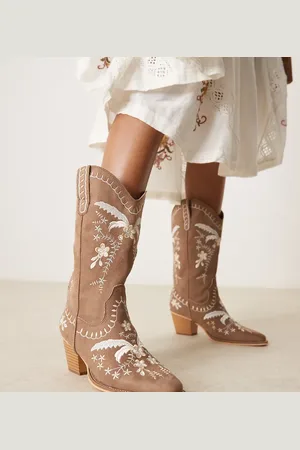 Glamorous Botas por la rodilla color de estilo wéstern con bordados de -Marrón