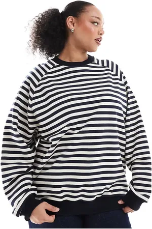 ASOS Sudadera a rayas extragrande de manga larga con ribete de canalé de ASOS DESIGN Curve