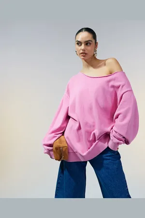 ASOS Sudadera rosa lavado con escote Bardot de