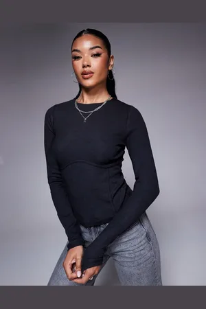 ASOS Top de manga larga con detalle bajo el pecho de canalé de