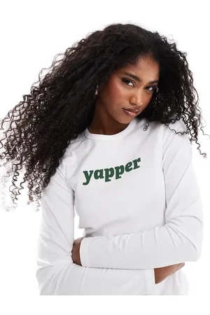 JJXX Camiseta blanca de manga larga con estampado "Yapper" en el pecho Gigi de