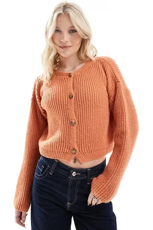 ASOS Cárdigan naranja con cuello redondo de punto de