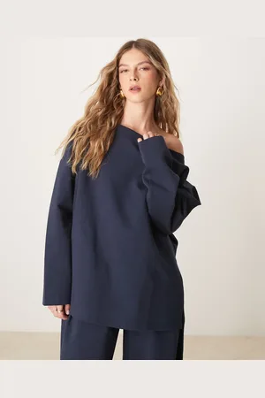 ASOS Sudadera extragrande con escote Bardot de punto entrelazado de