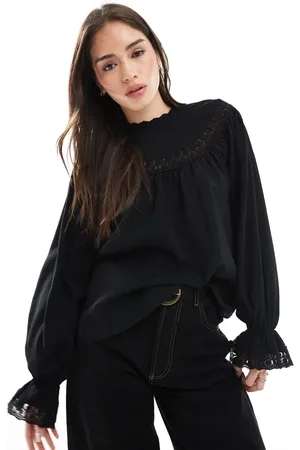 ASOS Blusa negra con inserto de encaje de -Blanco