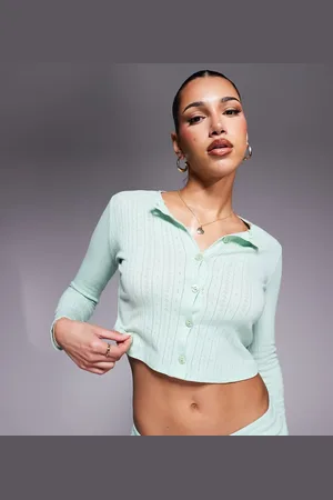 Kaiia Top de pijama verde abotonado de punto pointelle exclusivo de (parte de un conjunto)