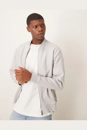 SELECTED Chaqueta bomber gris claro de punto liso de