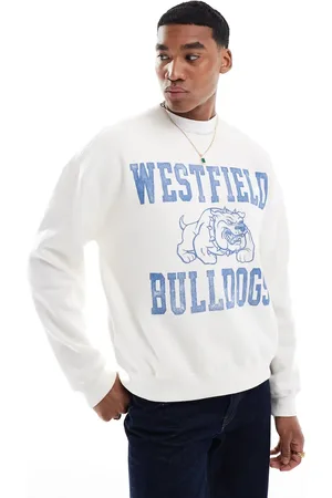 Hollister Sudadera blanca de corte cuadrado con estampado universitario de