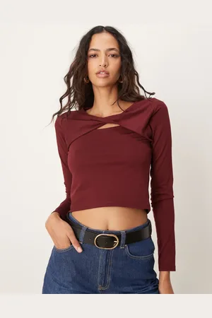 ASOS Top de manga larga con detalle retorcido en la parte delantera de canalé de -Rojo