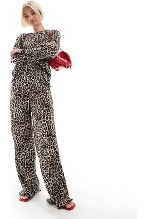 Pieces® Pantalones plisados de pernera ancha con estampado de de (parte de un conjunto)-Multicolor