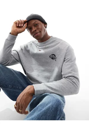 ASOS Sudadera gris jaspeado extragrande con detalle estampado de
