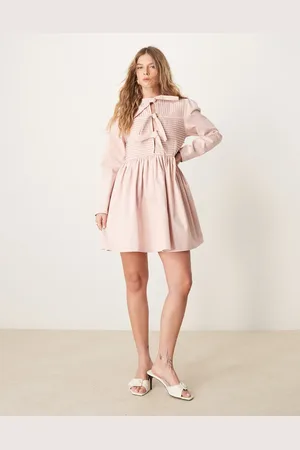 Ghospell Vestido corto rosa empolvado con detalle de lazo de