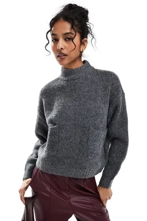 ONLY Jersey gris con bolsillo de tejido efecto lana de