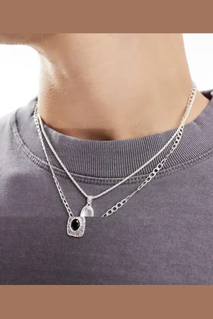 ASOS Pack de 2 collares plateados con colgantes efecto fundido y piedra negra de