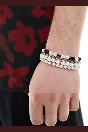 ASOS Pack de 4 pulseras plateadas de cadena y perlas sintéticas de