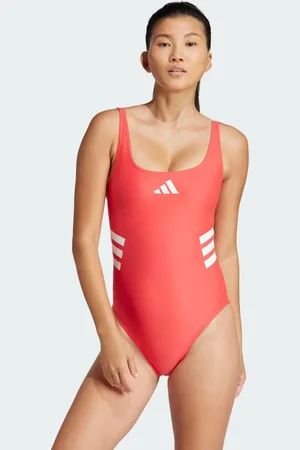 adidas Bañador rojo con 3 bandas y espalda en forma de U de