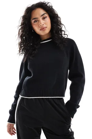 ASOS Jersey negro con ribetes y detalles blancos y cuello redondo de -Multicolor