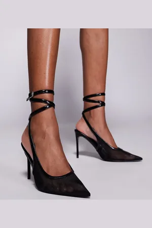 ASOS Zapatos negros destalonados de tacón alto con detalle de malla Poetry de