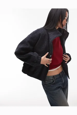 Topshop Abrigo de vestir de estilo bomber con cuello alzado de bouclé de
