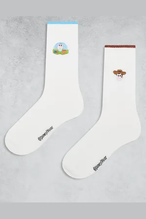 ASOS Pack de 2 pares de calcetines blancos con bordado de Woody y Buzz de Disney de