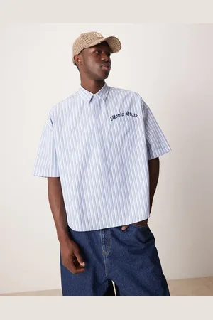 ASOS Camisa a rayas de corte cuadrado extragrande con bordado de