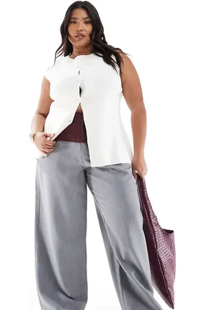 ASOS Pantalones de sastre grises con panel de poliuretano en contraste de Curve