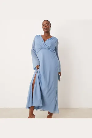 ASOS Vestido midi azul denim con parte delantera cruzada y detalle de costuras de ASOS DESIGN Curve-Multicolor
