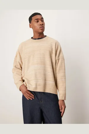 ASOS Jersey color avena jaspeado de corte cuadrado ultragrande con cuello redondo de punto de -Neutro
