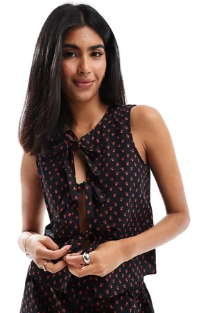 ONLY Top con estampado floral y lazada delantera de