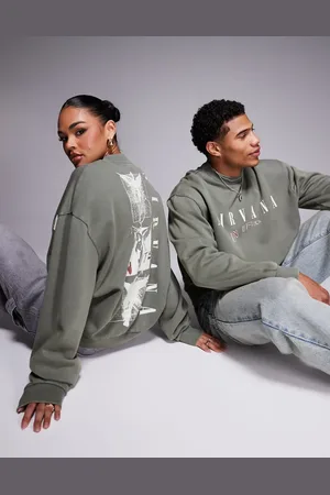 ASOS Sudadera unisex de corte cuadrado extragrande con estampados de Nirvana de -Gris