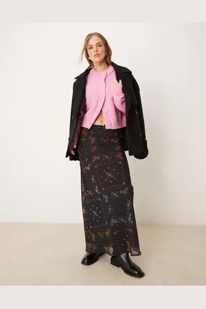 Miss Selfridge Falda larga de corte al bies con estampado floral de