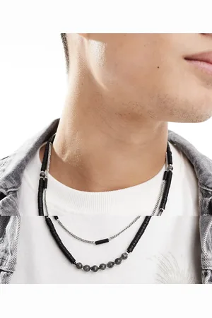 ASOS Pack de 2 collares en tonos negros y plateados de cuentas con piedras semipreciosas de