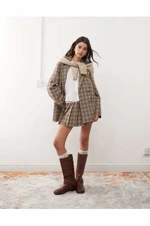 Miss Selfridge Minifalda a cuadros de tablas con trabillas con hebilla y ribete de encaje de -Multicolor