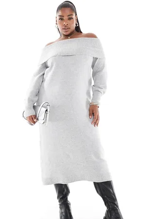 ONLY Vestido semilargo con escote Bardot de punto de