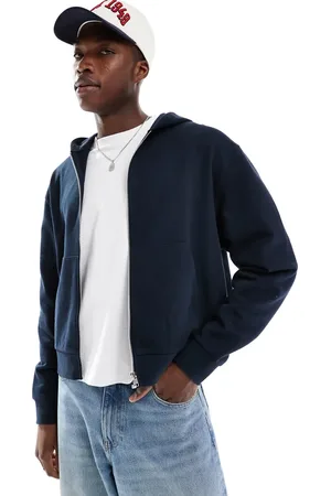 ASOS Sudadera azul marino básica de corte cuadrado extragrande con capucha y cremallera de