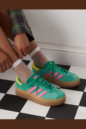adidas Zapatillas de deporte verdes y rosas con plataforma Gazelle Bold de