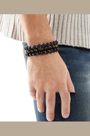 ASOS Pack de 3 pulseras en tonos negros y marrones de cuentas con piedras semipreciosas de