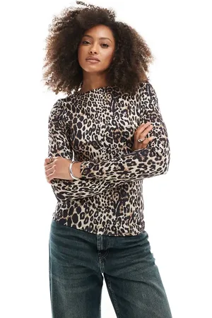 ONLY Top de manga larga con estampado de leopardo y diseño reversible de